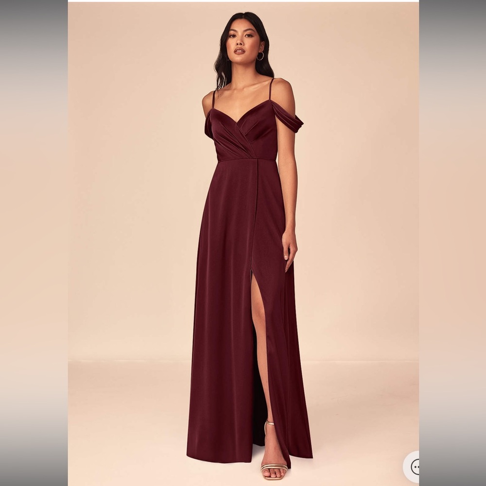 Azazie Burgundy Off-Shoulder Gown